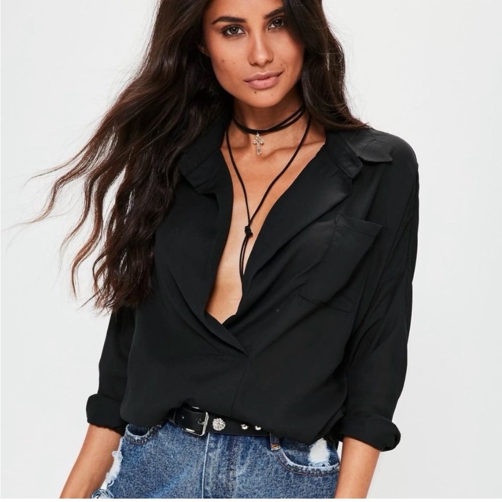 Missguided Black deep V Shirt